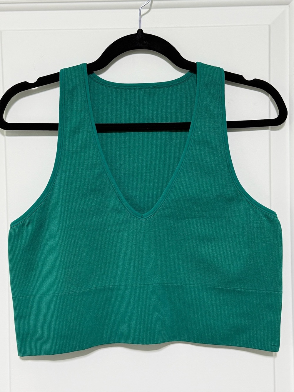 Athleta Teal V-Neck Ribbed Crop Tank Top